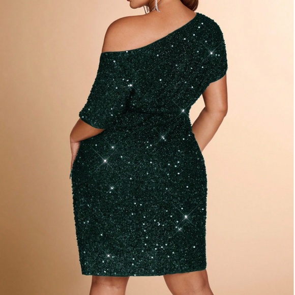Plus Luxe Sequin One Shoulder Belted Evening Party Dress - Picture 4 of 8